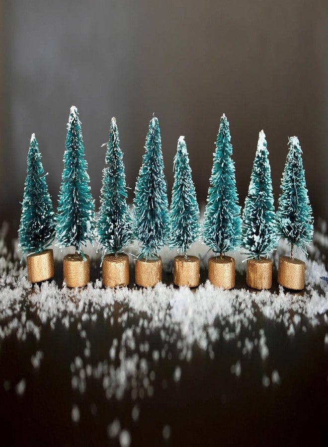 RillyRellow Miniature Christmas Trees, Frosted Evergreen Trees with Gold Wooden Bases, Christmas Trees with Snow, for Christmas Village, Diorama, Dollhouse or Fairy Garden (8PCS) - Image 5